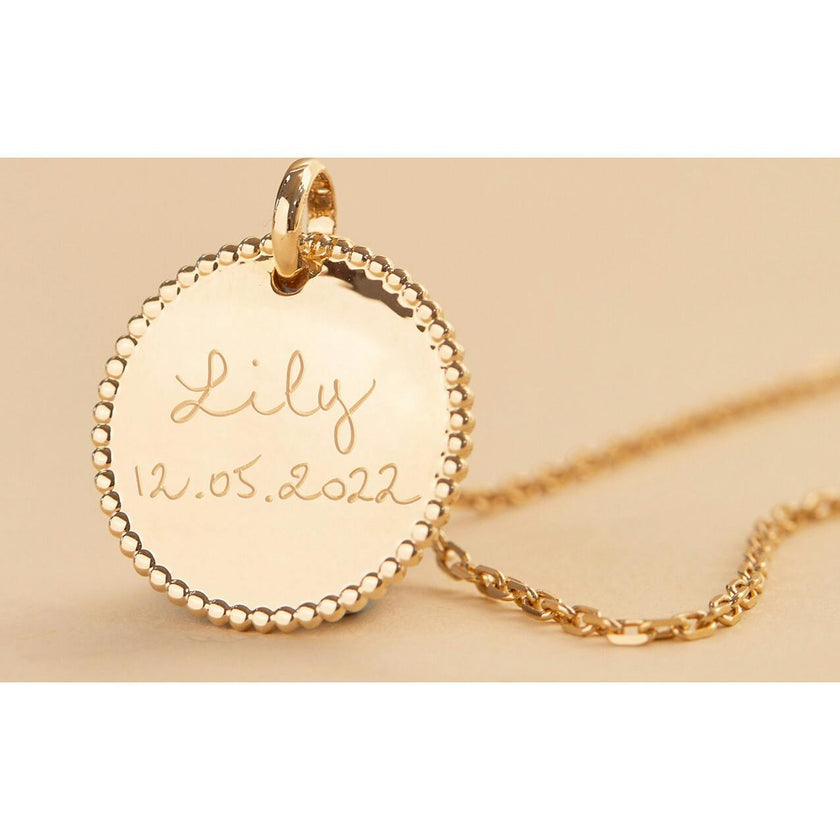 Personalized Beaded Disc Necklace, 14k Gold Plated