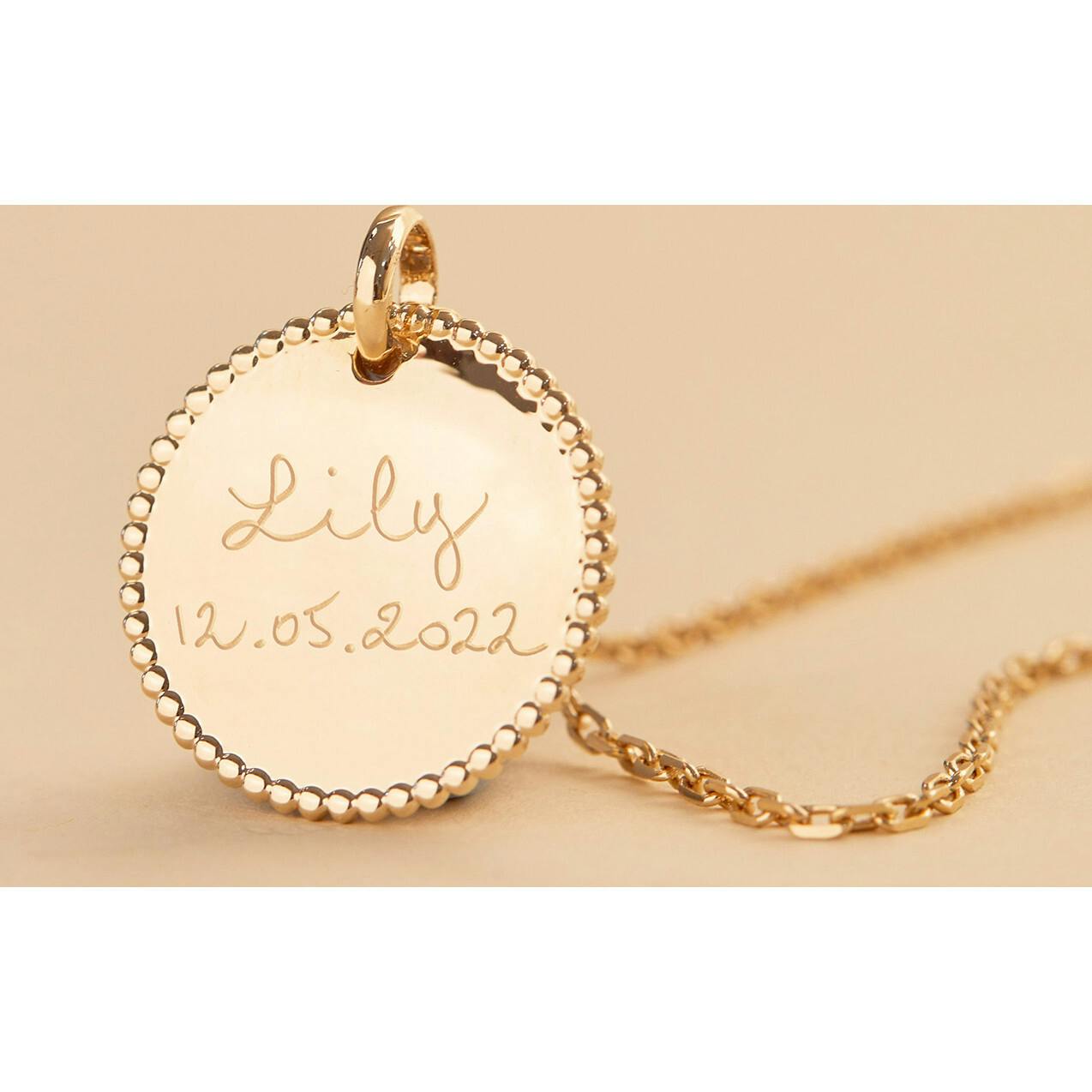 Personalized Beaded Disc Necklace, 14k Gold Plated