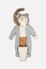 Baby One Piece Snowsuit Adapted For Car Seats Blue Animal Print