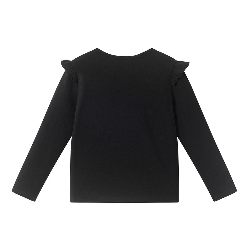 Girls Ruffle Shoulder Graphic Tee | Dancing Skeletons
