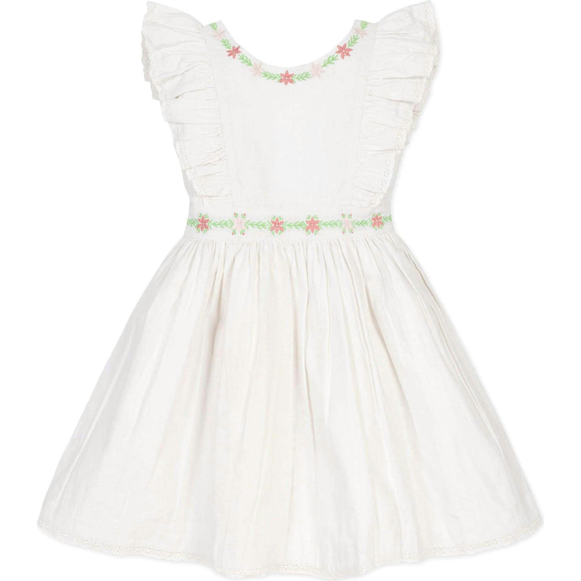 Linen Ruffle Jumper with Embroidery, White