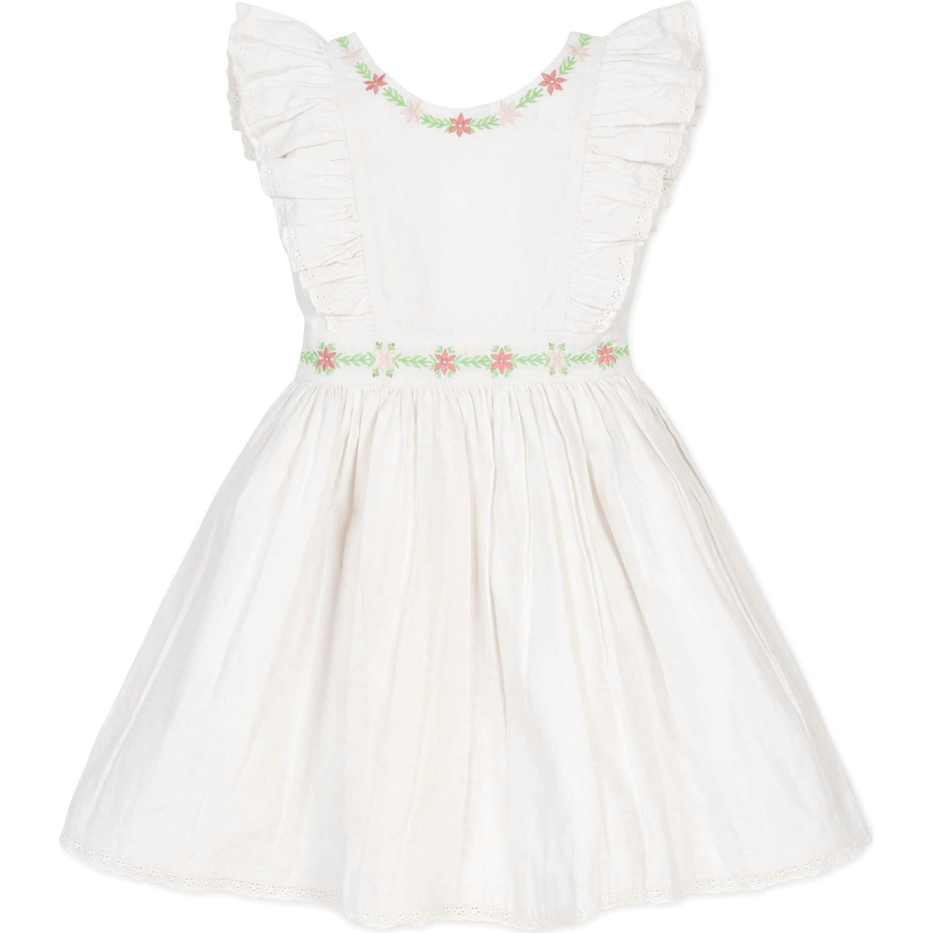 Linen Ruffle Jumper with Embroidery, White