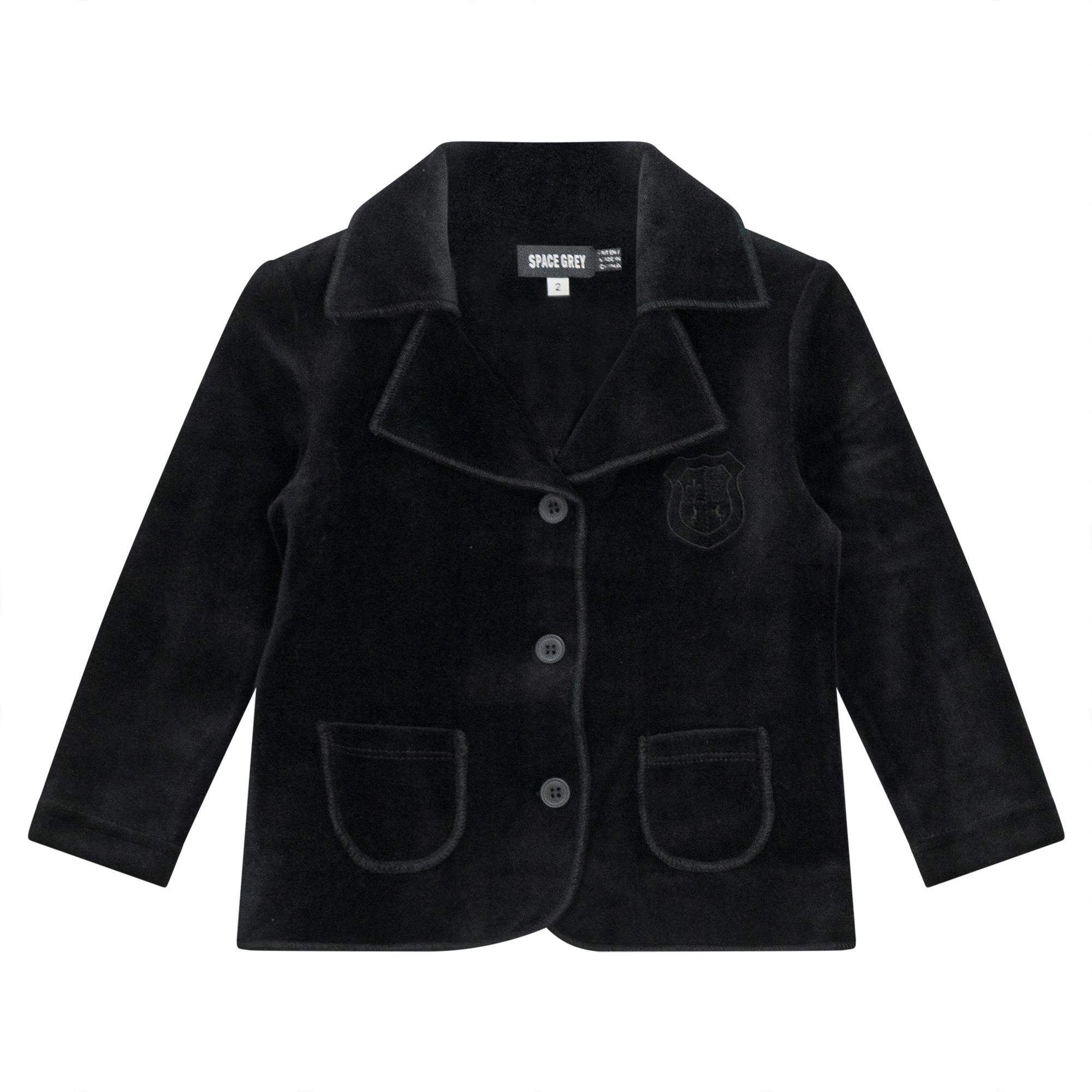 Crest Velour Button Front Long Sleeve Jacket