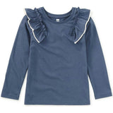 Long Sleeve Lace Trim Top, Blue