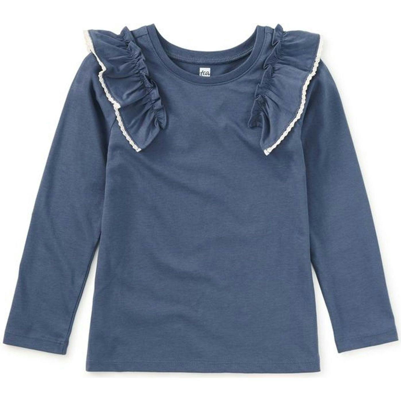 Long Sleeve Lace Trim Top, Blue