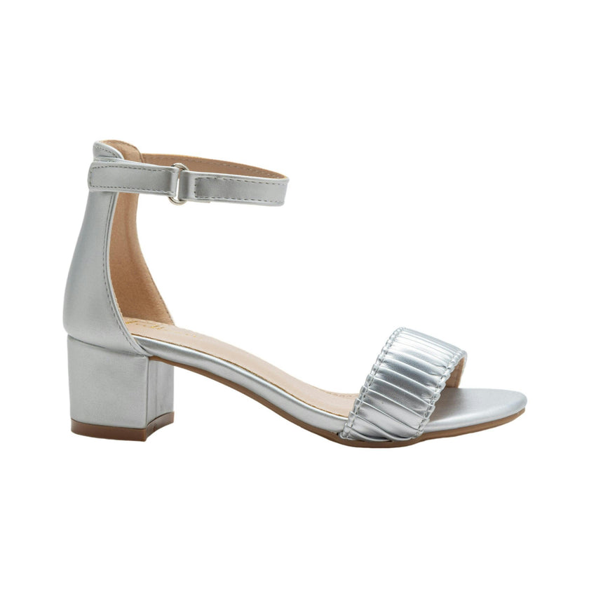 Silver Pleated Lined Band Block Heels