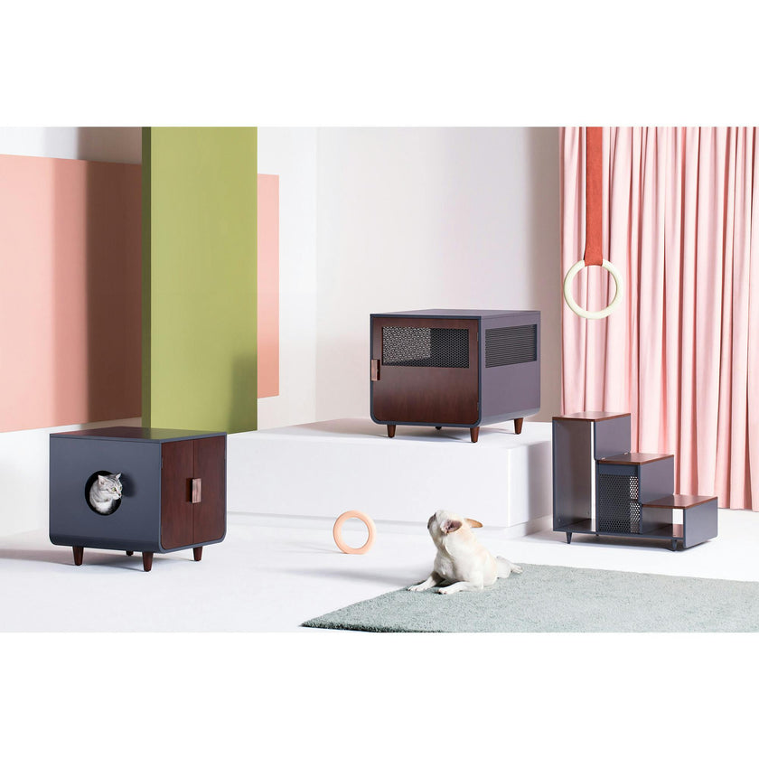Dyad Mid Century Wooden Litter Box Cabinet and Side Table