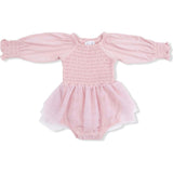 Solid Peachskin - Long Sleeve Smocked Bubble with Tutu