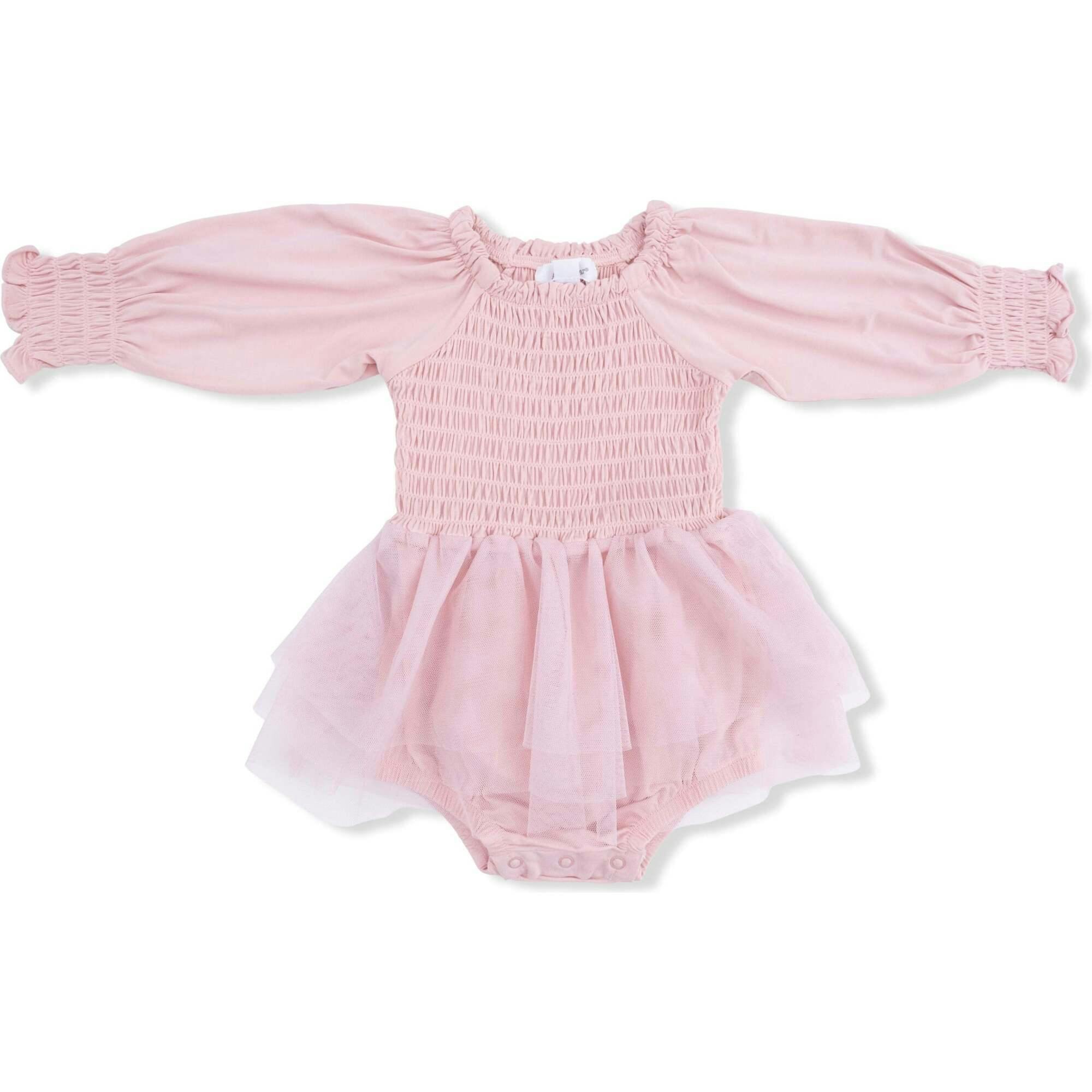 Solid Peachskin - Long Sleeve Smocked Bubble with Tutu