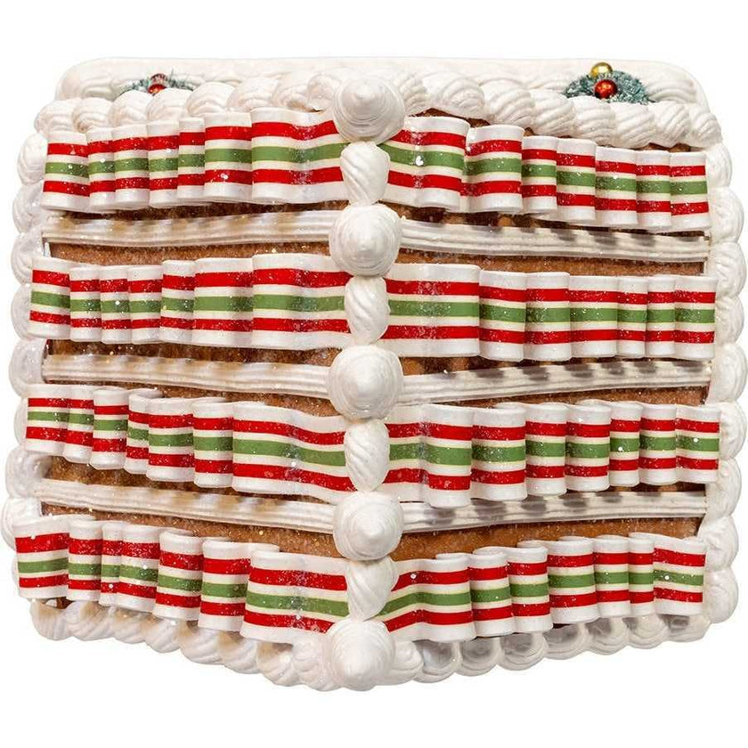 9 Inch Battery Operated Gingerbread House With Santa and Ribbon Candy Roof