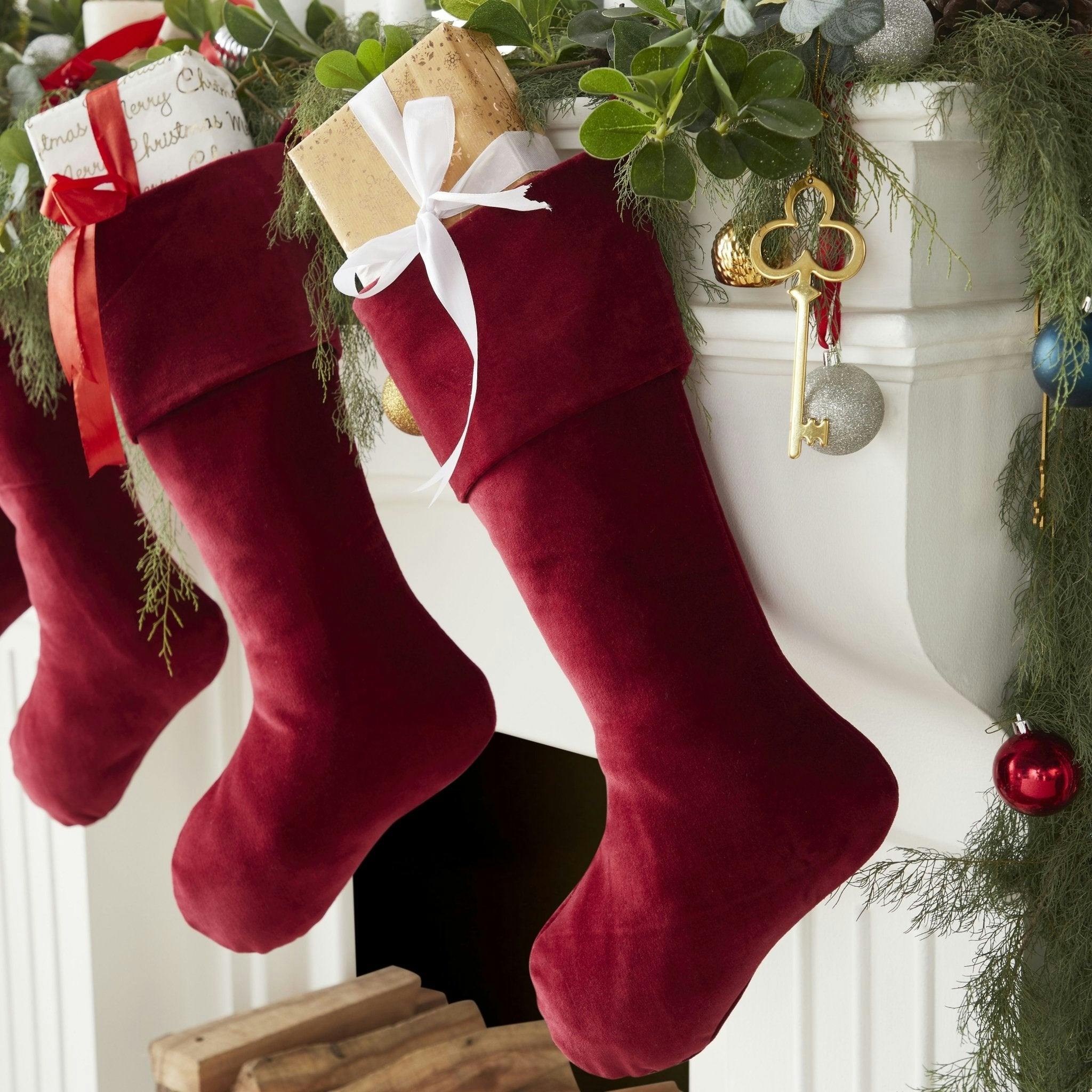 Classic Garnet Red Velvet Handmade Christmas Stocking- 20