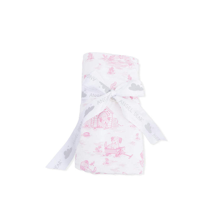 Puppy Toile Pink - Swaddle Blanket