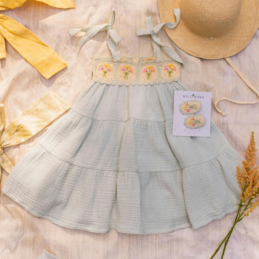Crochet Dress in Blue Bouquet