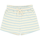 Unisex Cream And Powder Blue Stripe Shorts