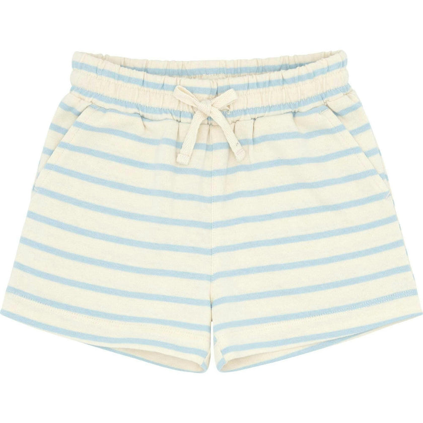 Unisex Cream And Powder Blue Stripe Shorts