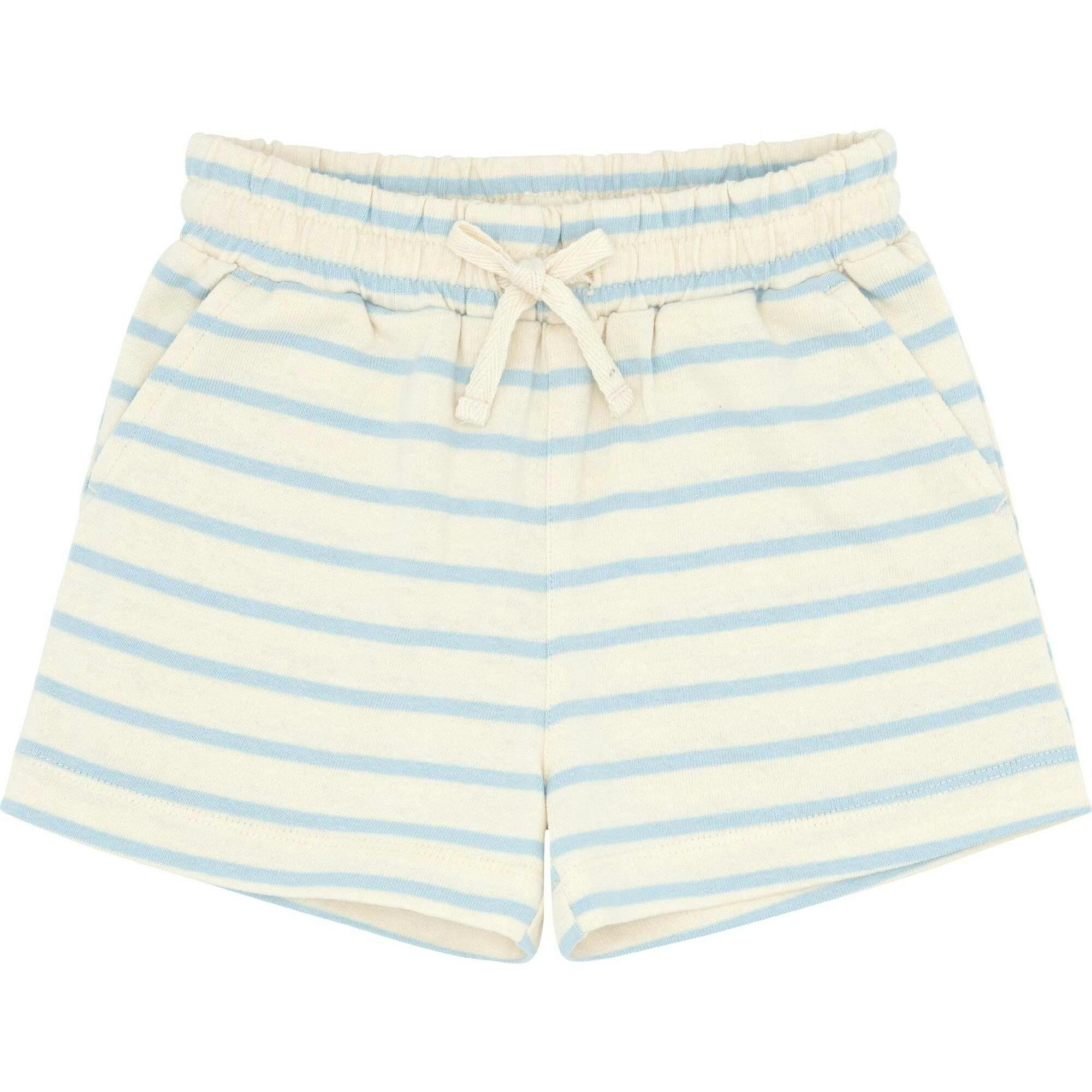 Unisex Cream And Powder Blue Stripe Shorts