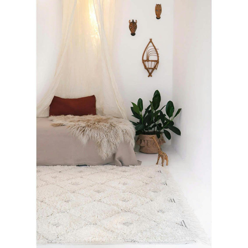 Homy Velvet Flat Woven Dotted Fringed Rectangular Rug