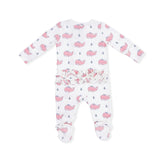 Bubbly Whale with Bow  Pink - 2 Way Ruffle Back Zipper Footie