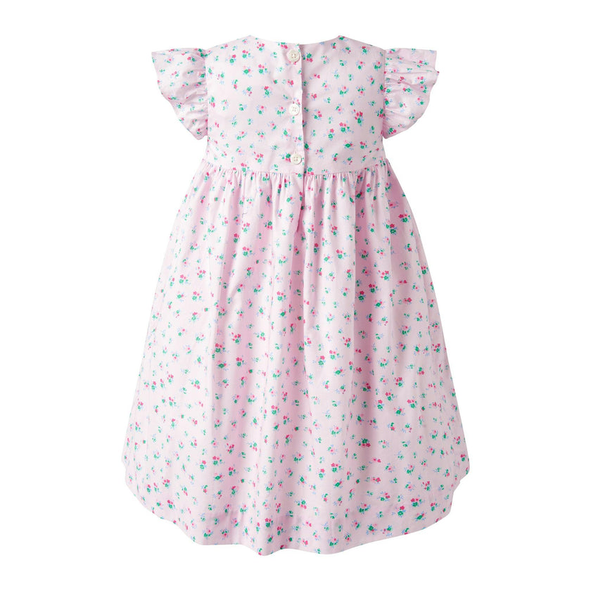 Flutter Sleeve Floral Smocked Dress