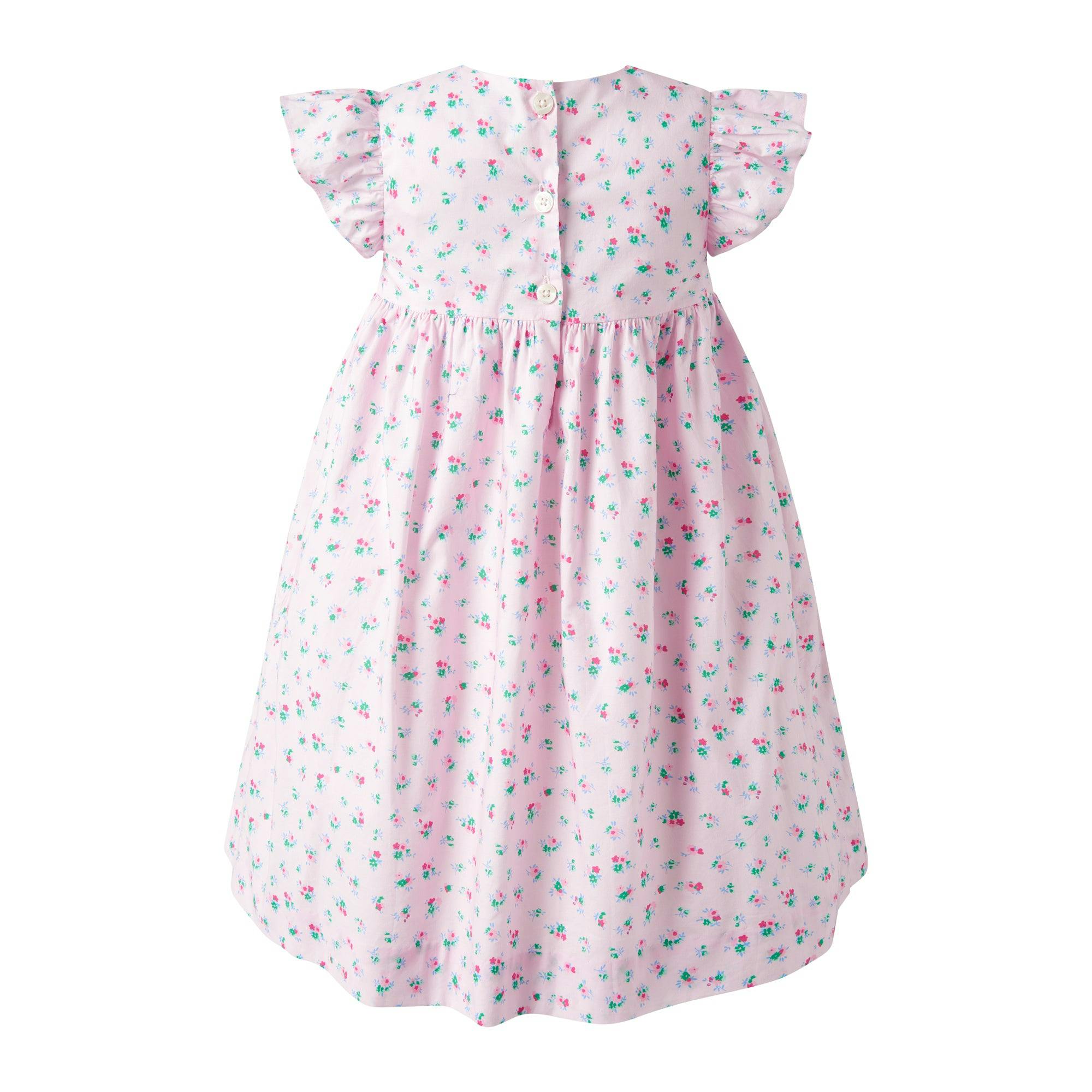 Flutter Sleeve Floral Smocked Dress