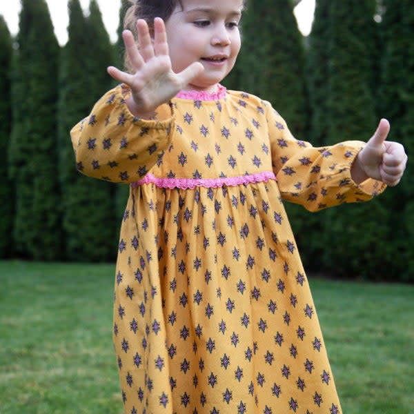 Toddler All-Over Print Lace Trim Long Sleeve Dress