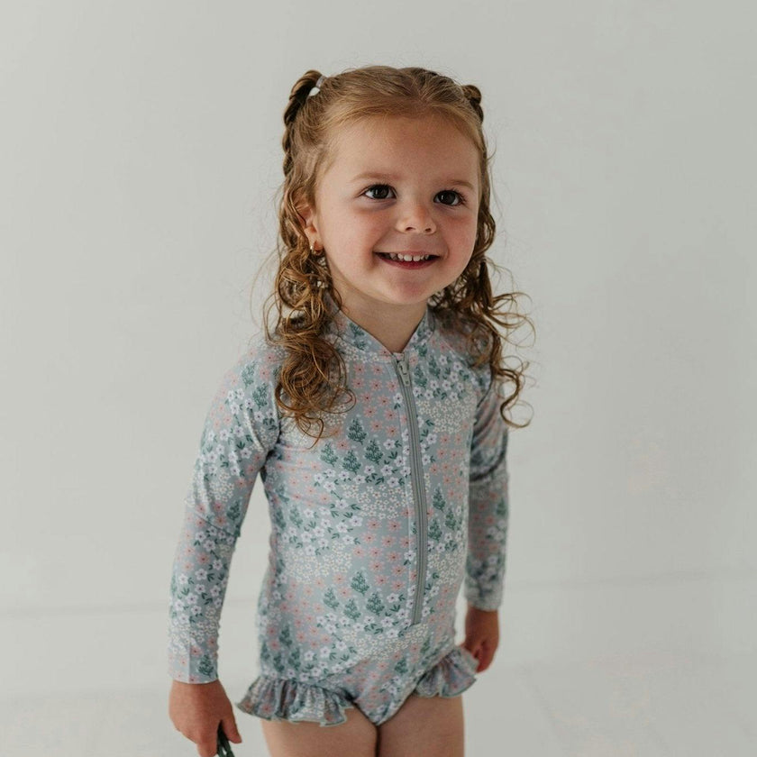 Girl's One-Piece Ruffle Rash Guard Swimsuit