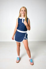 navy polka dot girly girl tank