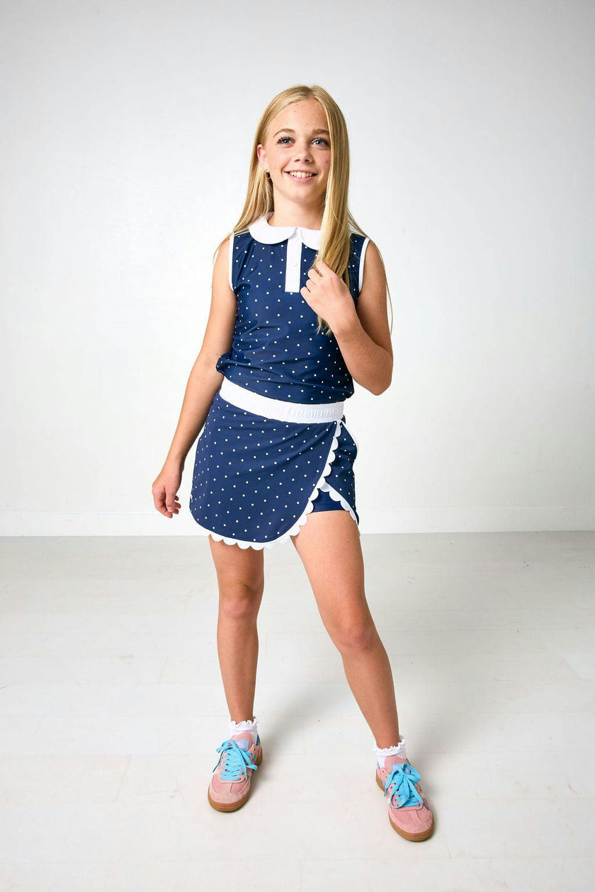 navy polka dot girly girl tank