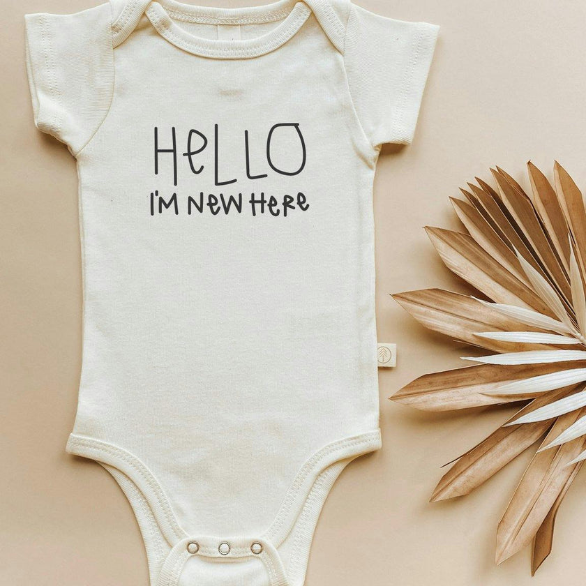 Hello I'm New Here Organic Baby Bodysuit
