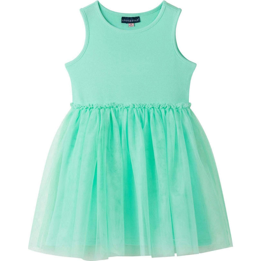 Girls Chenille Floral Sweatshirt & Tulle Tank Dress Set | Aqua