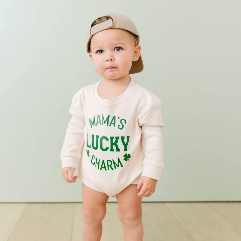 Mama's Lucky Charm St. Patrick's Day Long Sleeve Romper