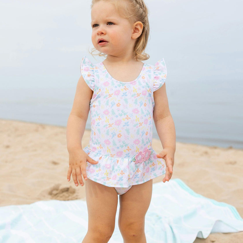Floral Print Swimsuit With Flowers