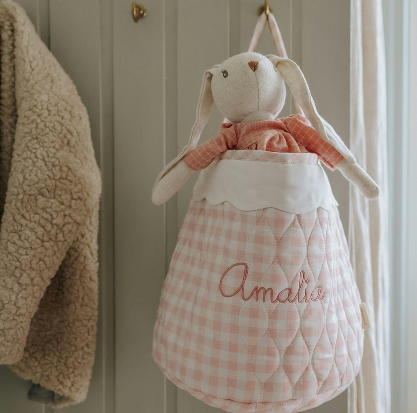 Quilted Storage Basket - Pink Gingham