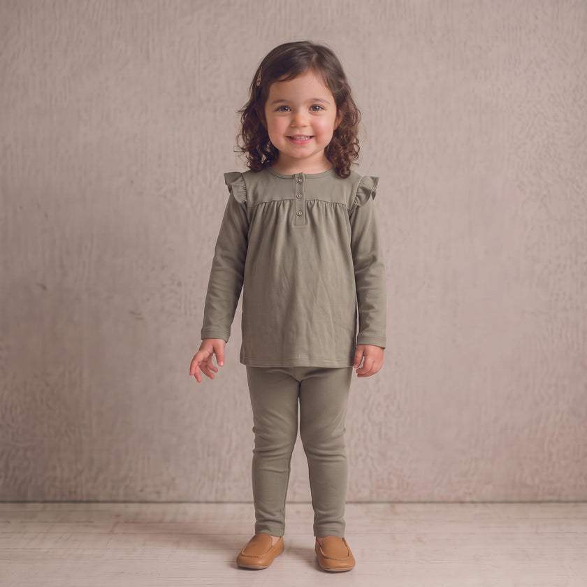 Organic Ruffle Sleeve Top Set of 2 - Winter Berry + Olive