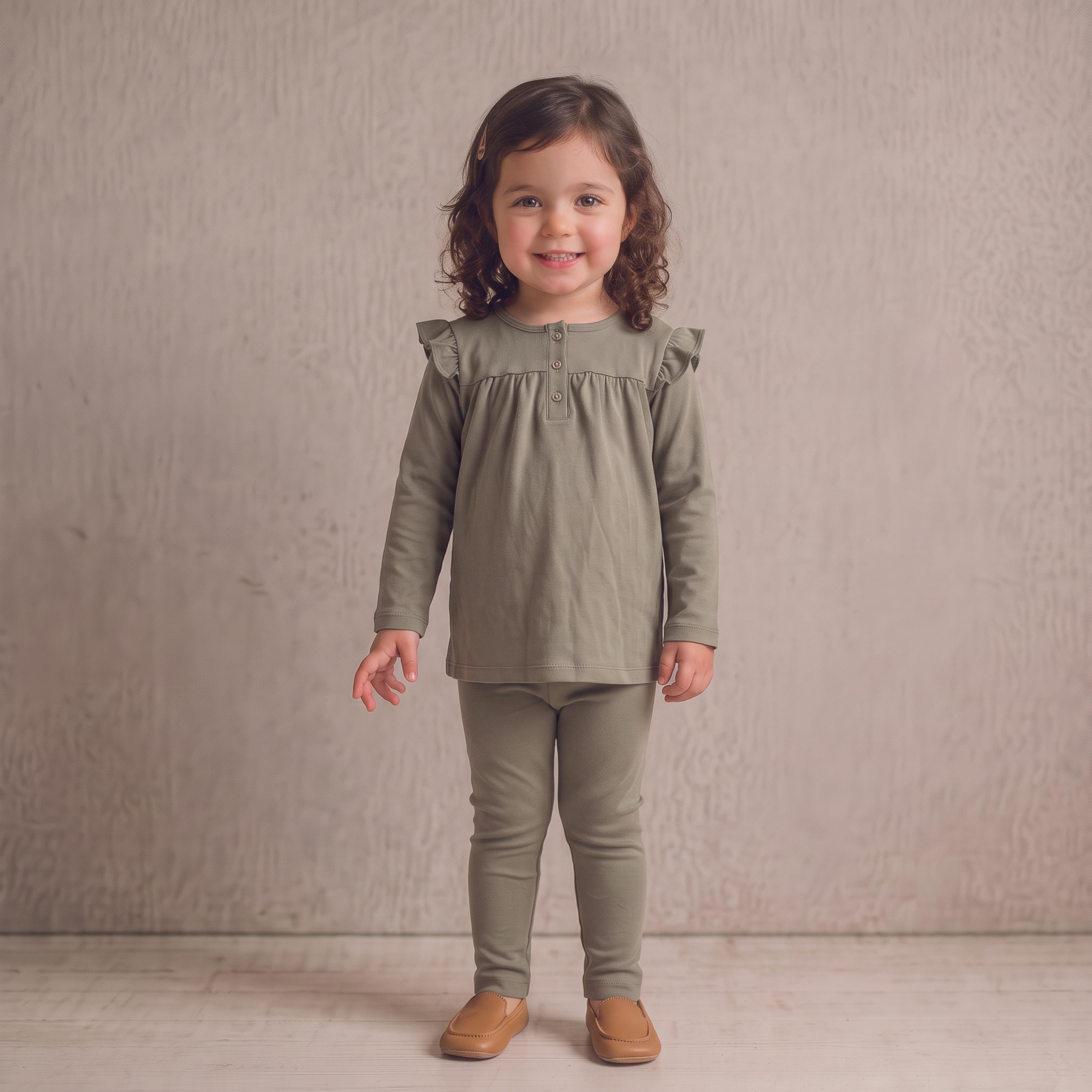 Organic Ruffle Sleeve Top Set of 2 - Winter Berry + Olive