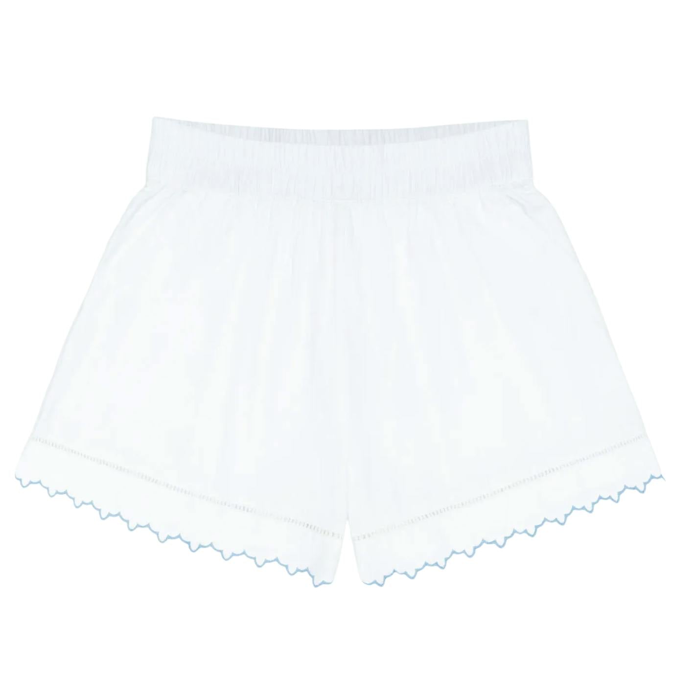 women's white scalloped short