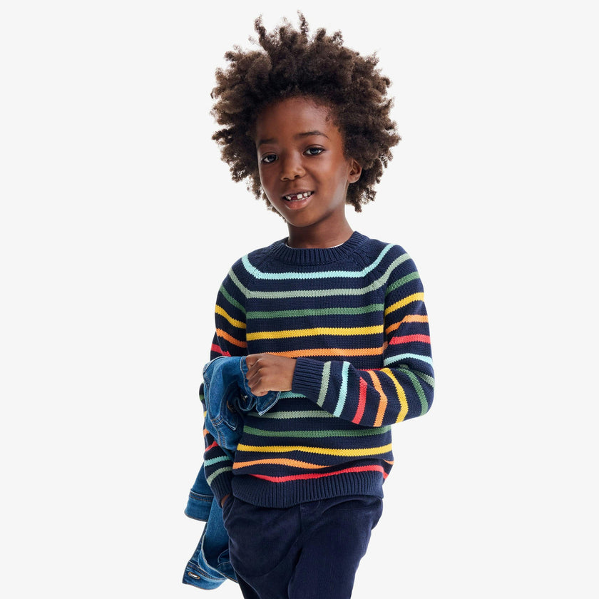 Clearance kids crewneck sweater in rainbow stripe