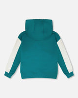 Hooded French Terry Cardigan Dark Turquoise