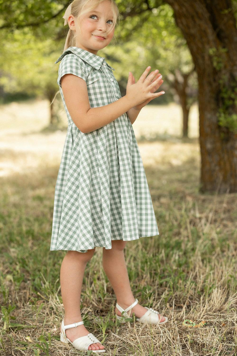 Mini Amber Dress in Sage Gingham