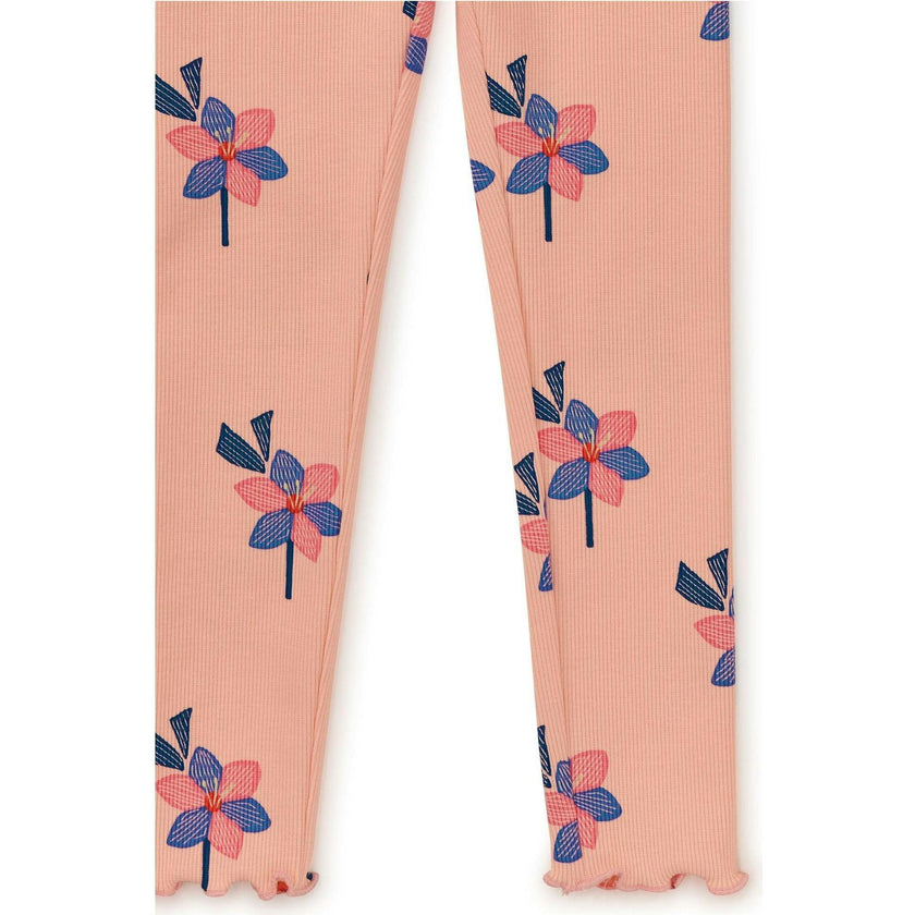 Floral Print Ribbed Elastic Waist Leggings, Yellow