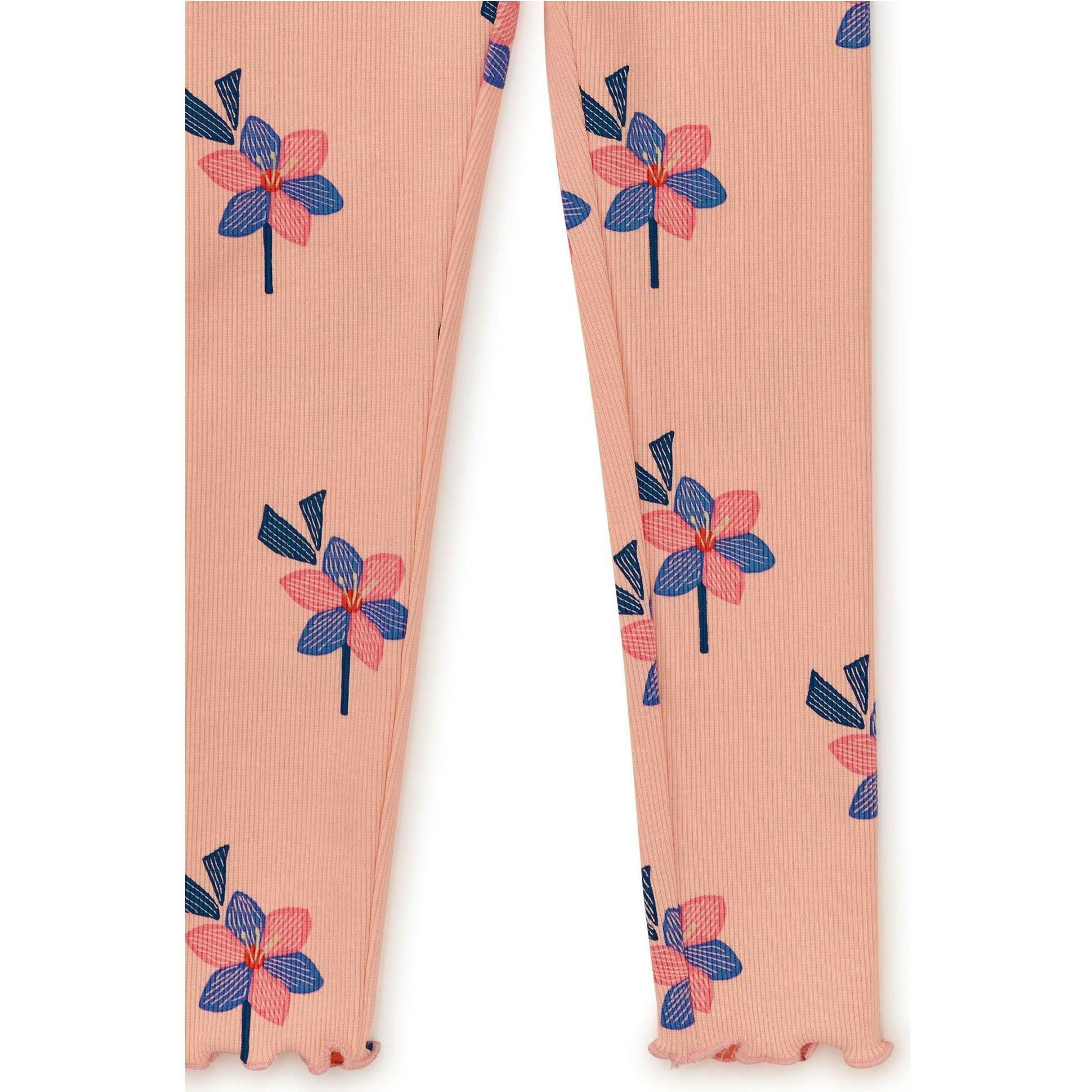 Floral Print Ribbed Elastic Waist Leggings, Yellow