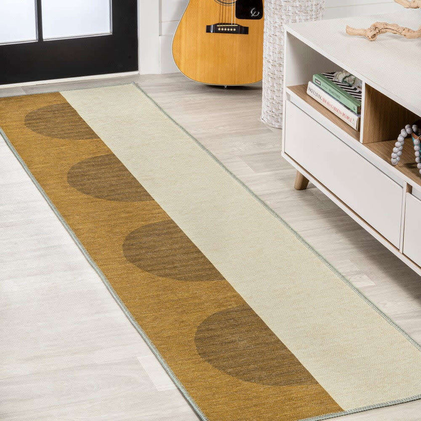 Demie Minimalist Graphic Circle Machine-Washable Area Rug, Brown