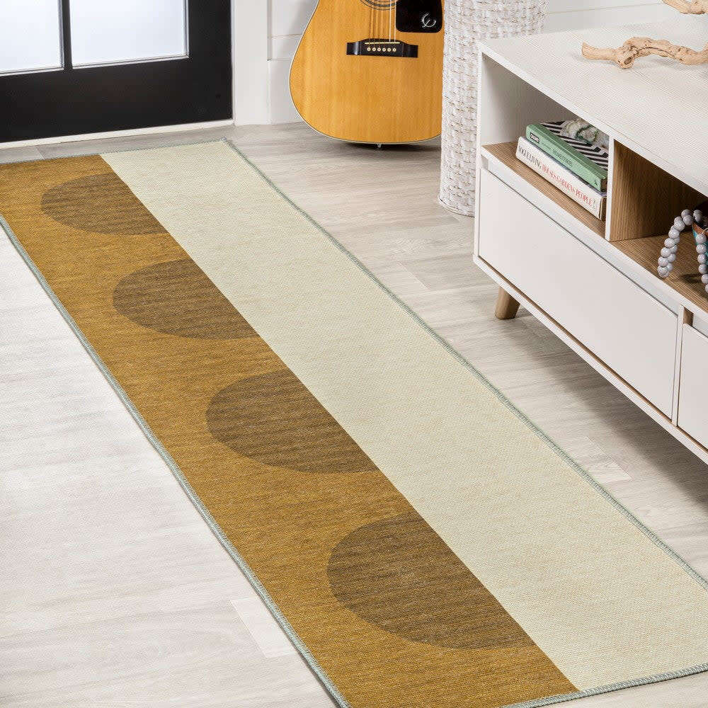 Demie Minimalist Graphic Circle Machine-Washable Area Rug, Brown
