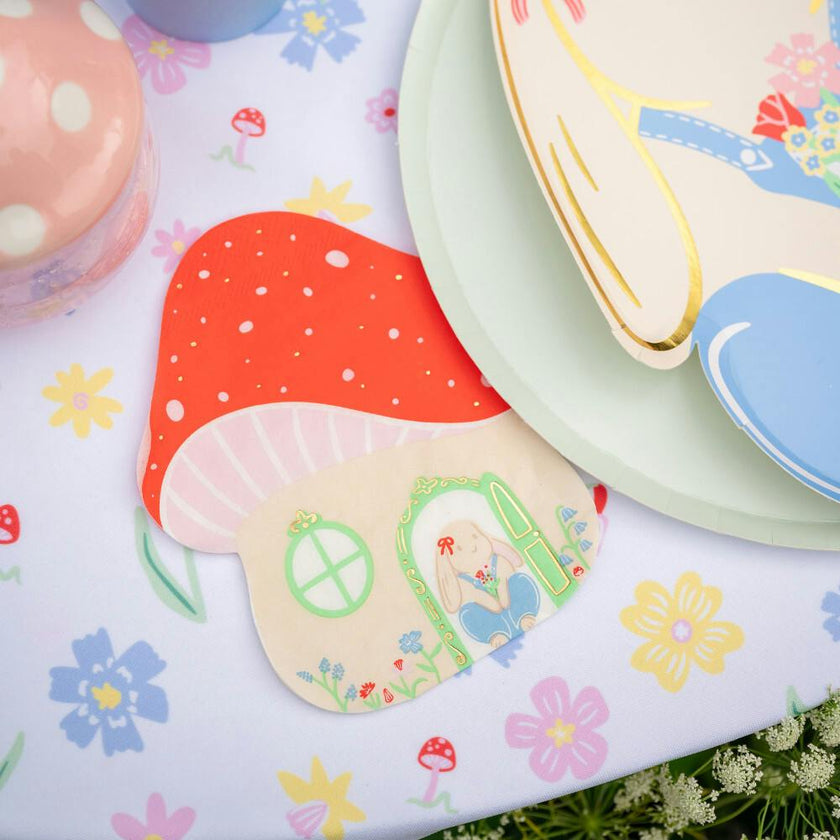 Bunnies In The Garden Mushroom House Large Napkins