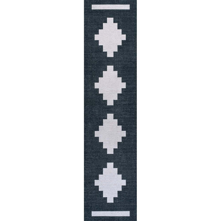 Adriel Geometric Medallion Machine-Washable Area Rug, Navy