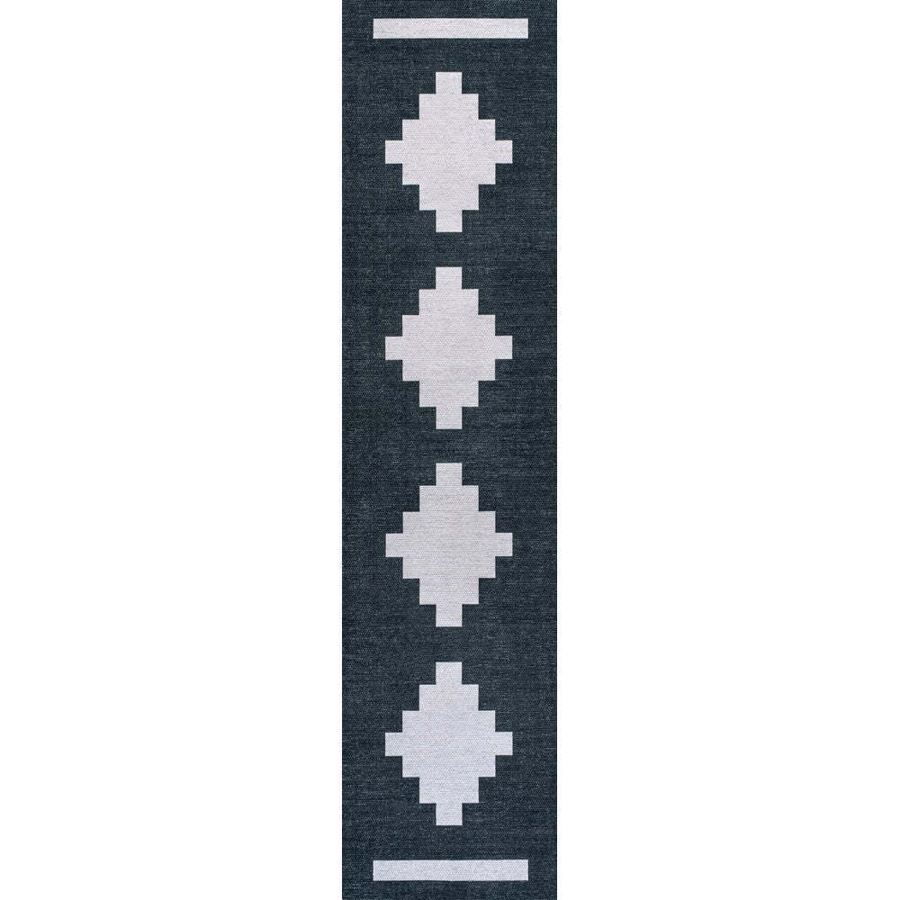 Adriel Geometric Medallion Machine-Washable Area Rug, Navy