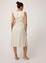 Striped Linen Wrap Maternity Midi Dress