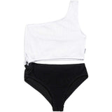 Dina Crinkle Side Cutout One Piece Swimsuit - Black and White Black White