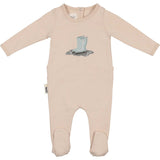 Rain Boot Print Footie and Beanie Set, Biscuit