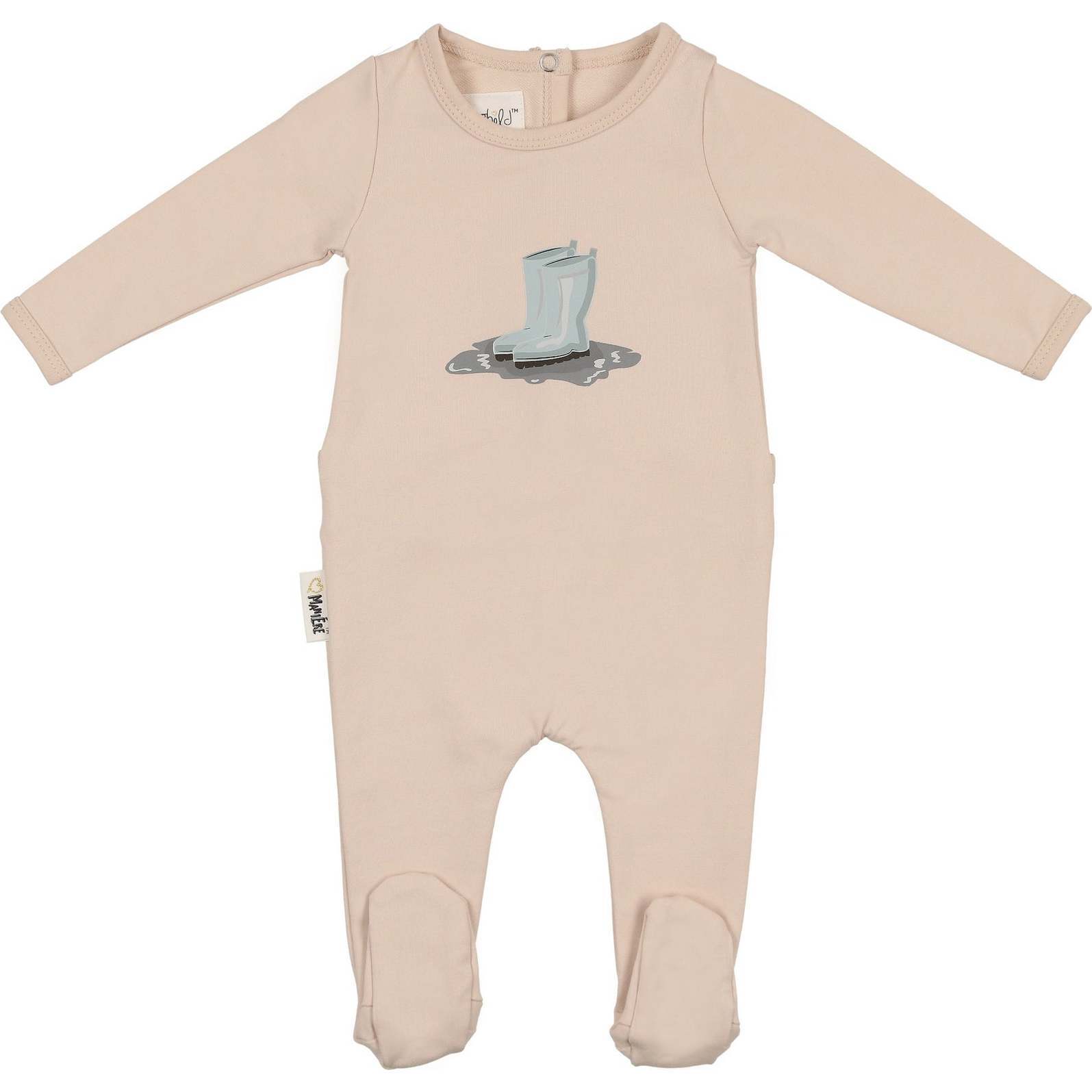 Rain Boot Print Footie and Beanie Set, Biscuit